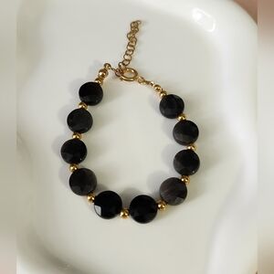 Black Silver Obsedian Beaded Bracelet